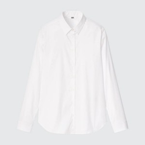 Camisas Uniqlo Supima Algodon Stretch Broadcloth Long Sleeved Mujer Blancas | 07463-WTXB