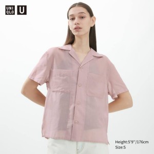 Camisas Uniqlo U Sheer Corta Sleeved Mujer Rosas | 86170-ODWA