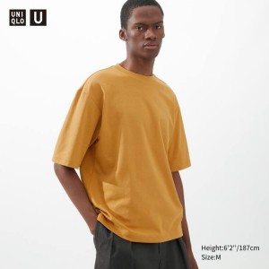 Camiseta Uniqlo U Airism Algodon Crew Neck Oversized Fit Half Sleeved Hombre Naranjas | 62509-BTDW