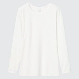 Tops Uniqlo Heattech Crew Neck Long Sleeved Thermal Mujer Blancas | 57406-VMUQ