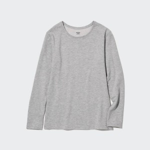 Tops Uniqlo Heattech Extra Warm Algodon Crew Neck Long Sleeved Thermal Mujer Gris | 82075-YSMP