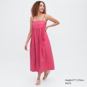 Vestido Uniqlo Linen Blend Gathered Camisole Mujer Rosas | 64710-KHMC